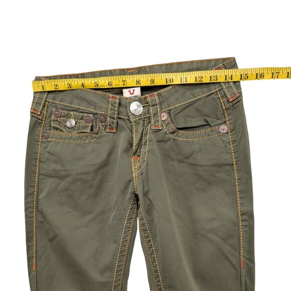 Vtg True Religion Joey Big T Jeans Womens Green Flare Low Rise Cotton Y2K Sz 27 - Picture 7 of 10